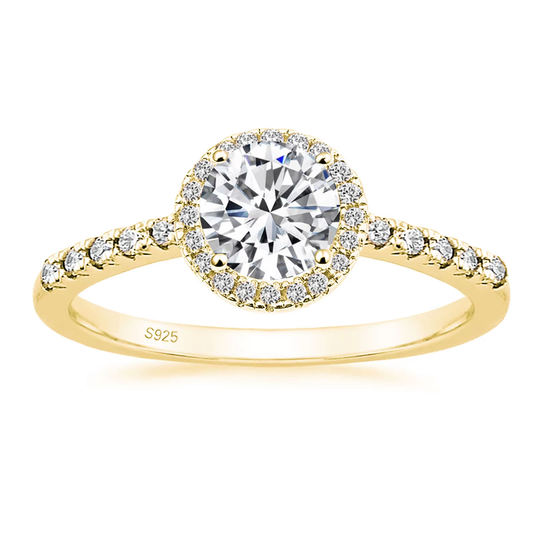 Lunara Luxe 925 Sterling Silver Geometric Wedding Band with Round Brilliant Cut Zircon – Available in Gold or Silver Finish