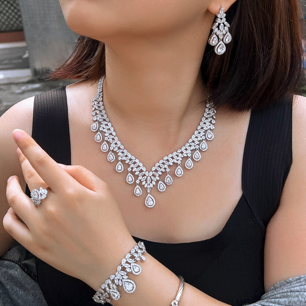 Luxury Cubic Zirconia Bridal Jewelry Set with Bracelet & Ring