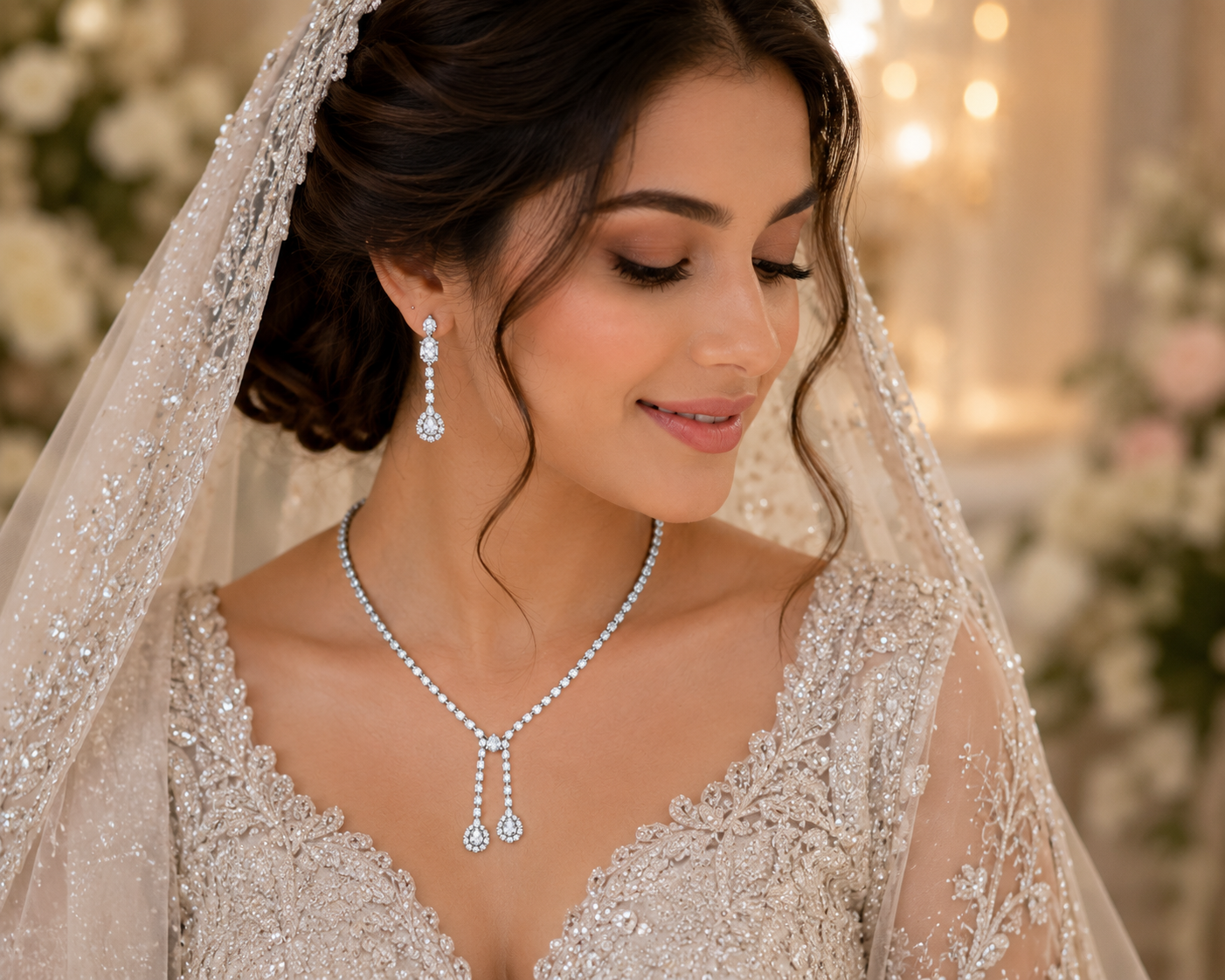 Crystal Bridal Y-Drop Necklace & Earrings Set