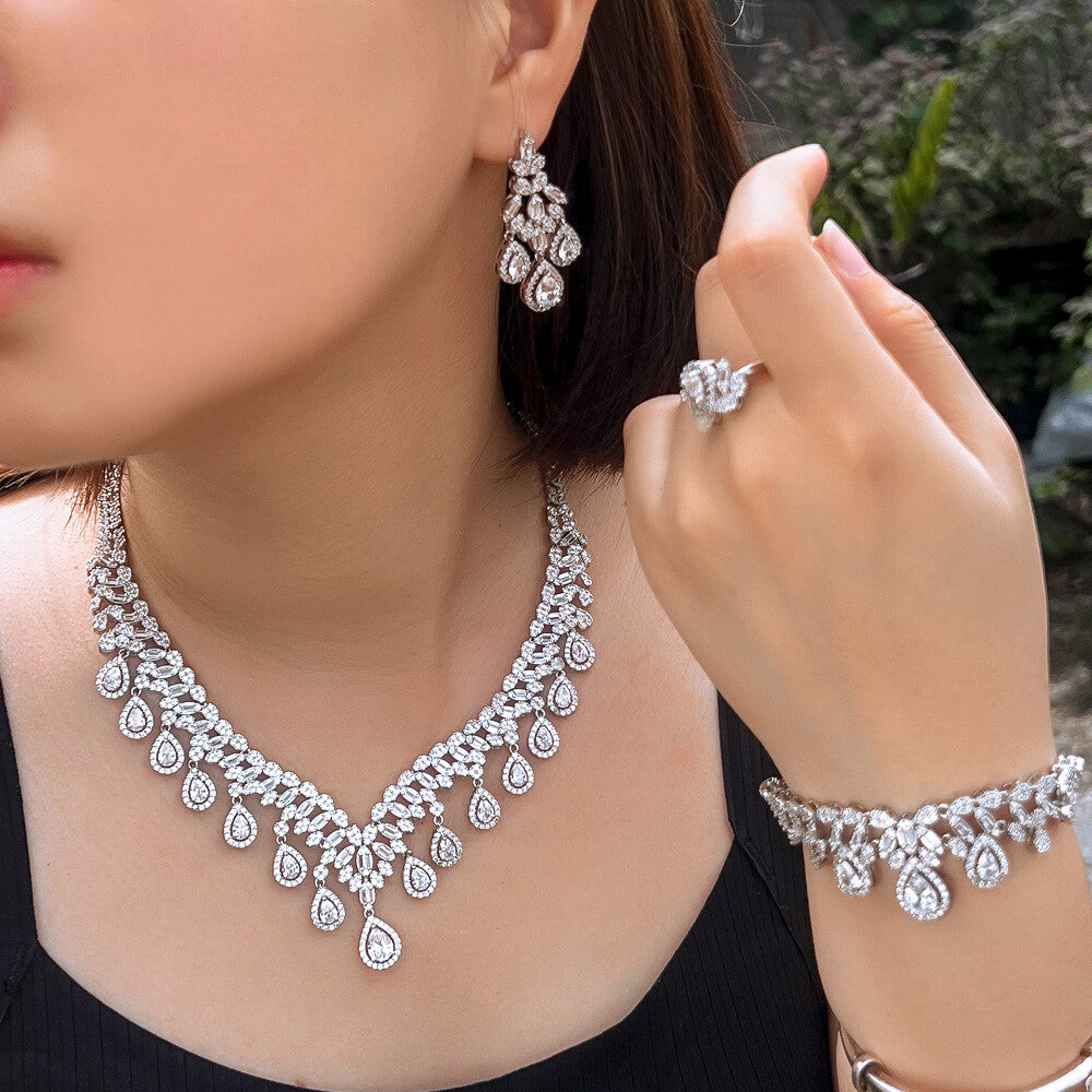 Luxury Cubic Zirconia Bridal Jewelry Set with Bracelet & Ring