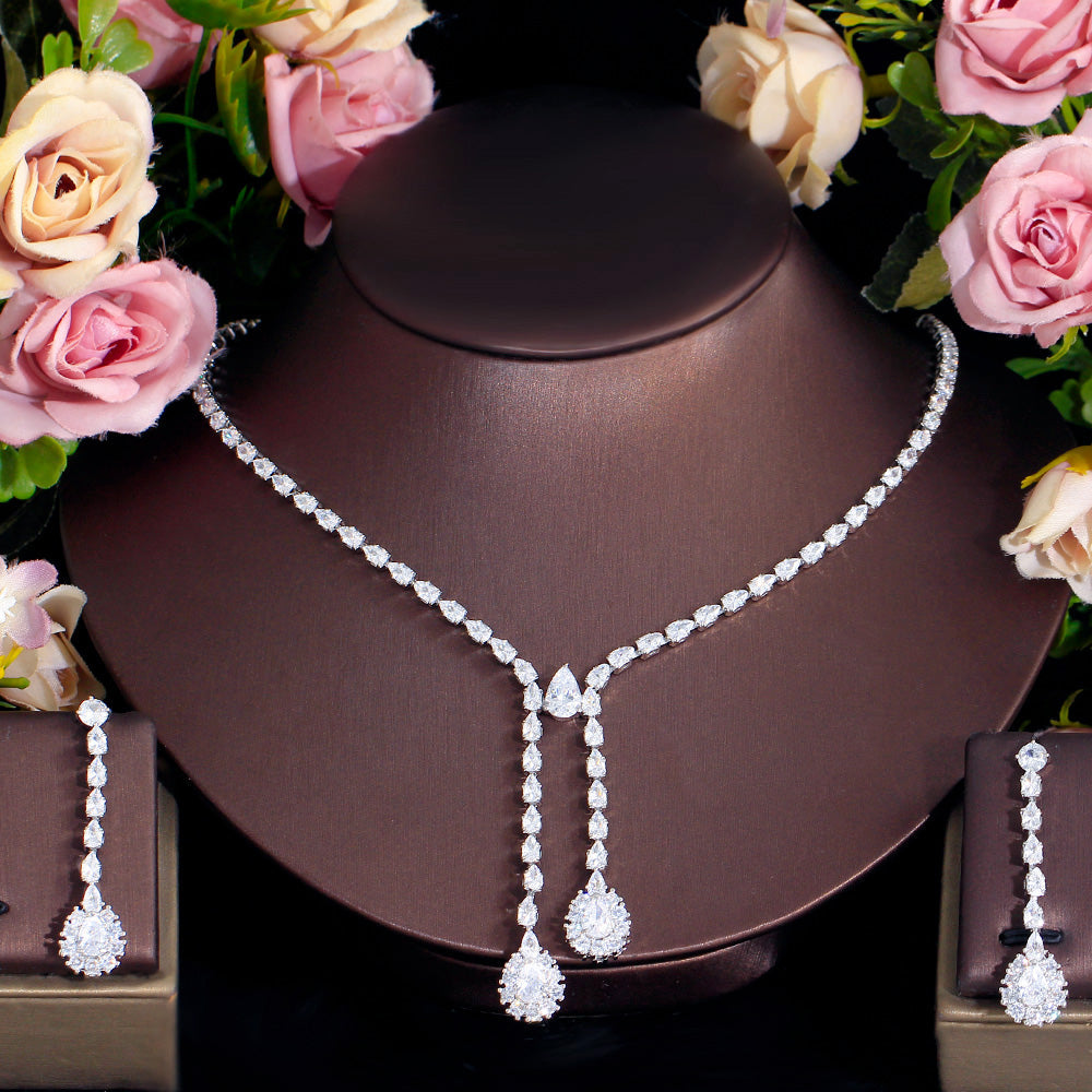 Crystal Bridal Y-Drop Necklace & Earrings Set