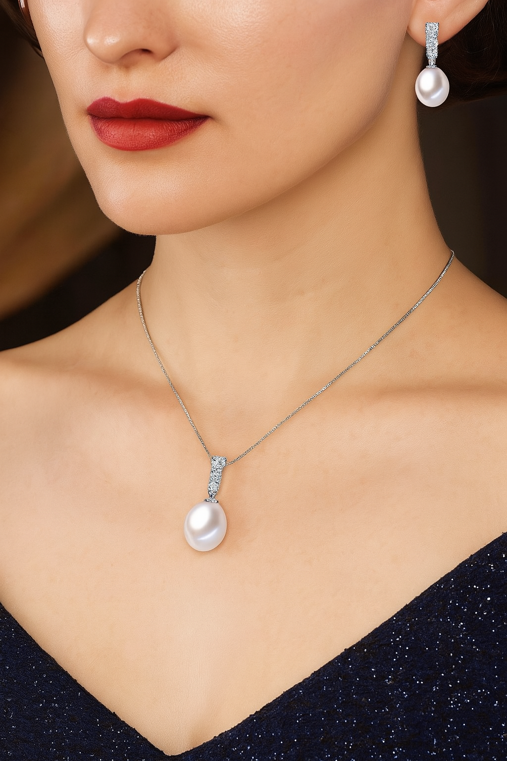 Freshwater Pearl Bridal Jewelry Set – 8mm Pearls in Silver-Plated 925 Sterling Silver