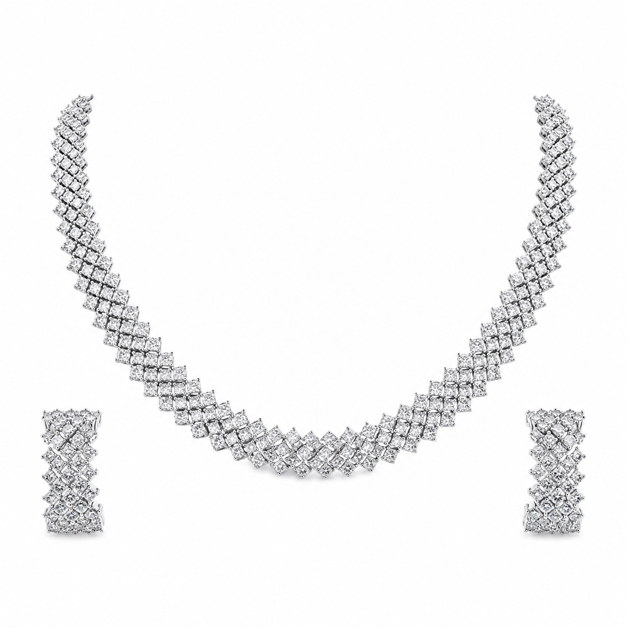 Elegant Cubic Zirconia Necklace, Earrings & Bracelet Set