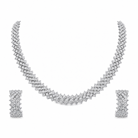 Elegant Cubic Zirconia Necklace, Earrings & Bracelet Set
