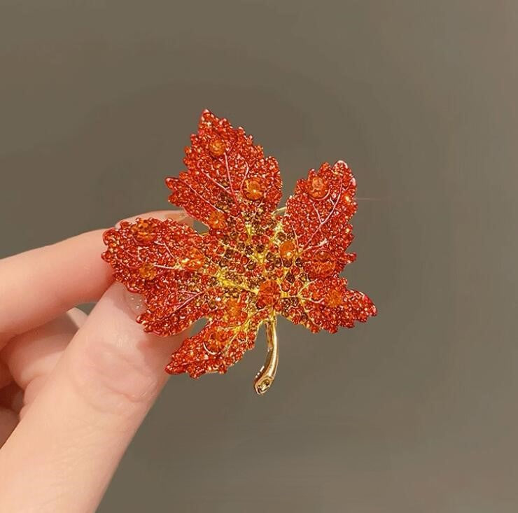 Elegant crystal leaf brooch for scarf, blazer or gown