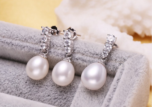 Freshwater Pearl Bridal Jewelry Set – 8mm Pearls in Silver-Plated 925 Sterling Silver
