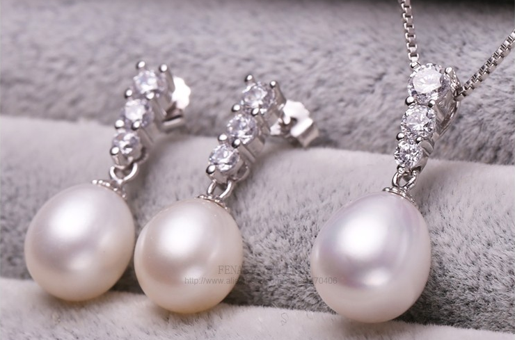 Freshwater Pearl Bridal Jewelry Set – 8mm Pearls in Silver-Plated 925 Sterling Silver