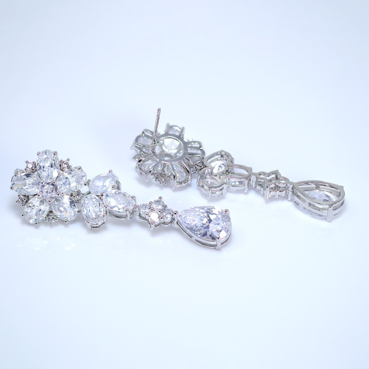 Floral Cubic Zirconia Statement Necklace & Earrings Set