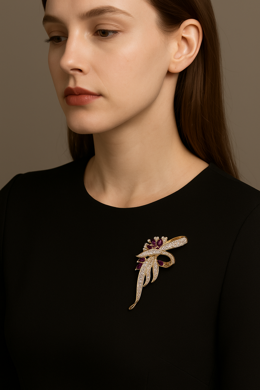Luxury floral brooch with blue rhinestone accents for formal wear