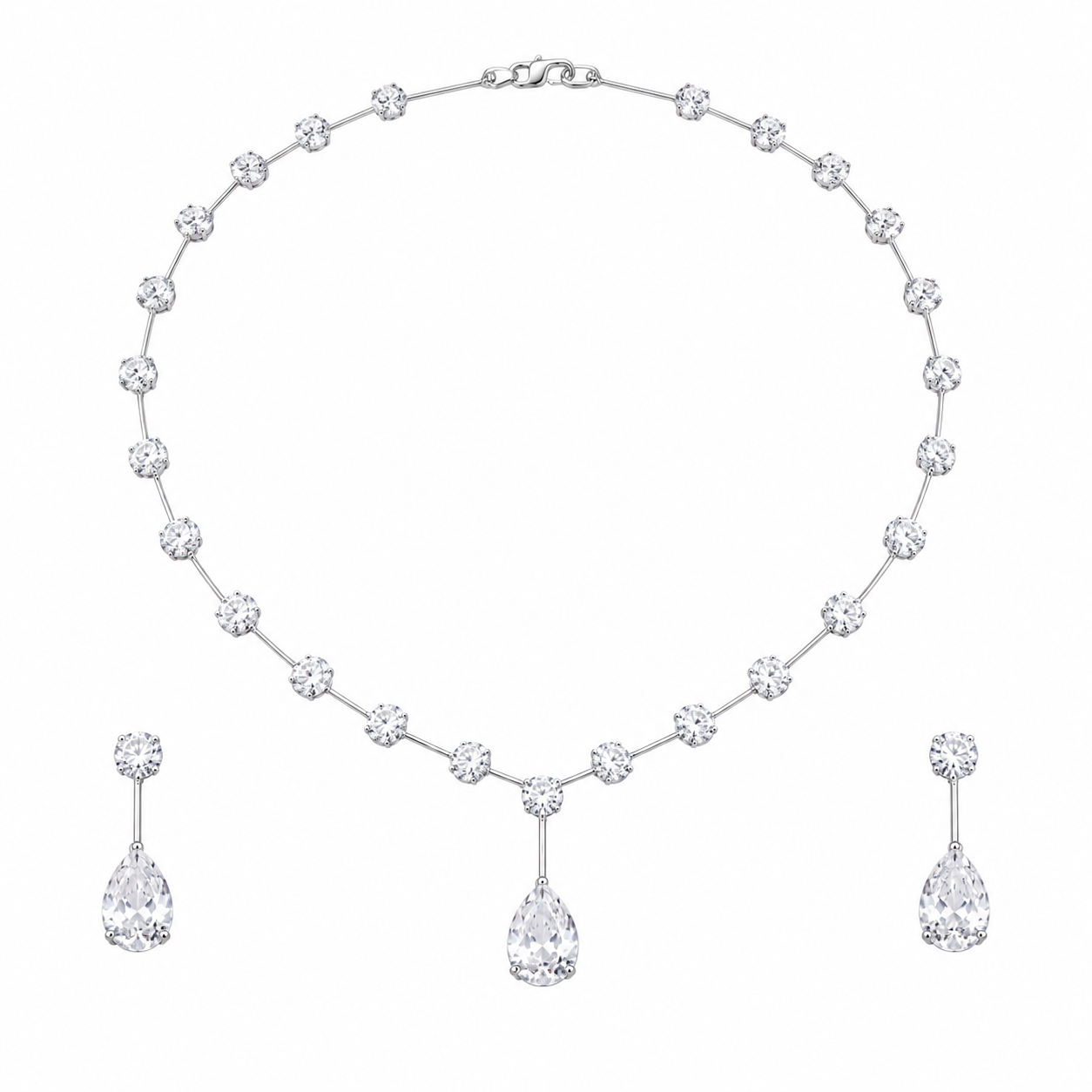 Minimalist Cubic Zirconia Solitaire Necklace & Drop Earrings Set