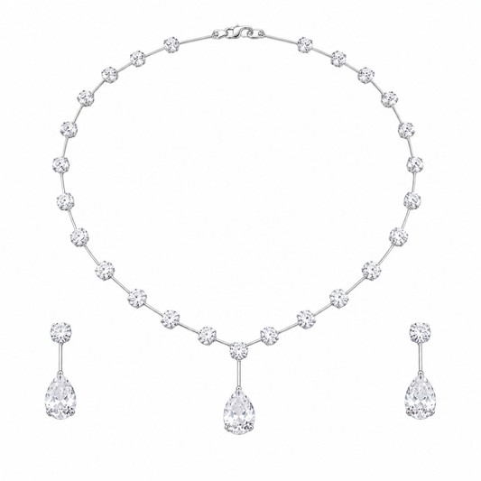 Minimalist Cubic Zirconia Solitaire Necklace & Drop Earrings Set