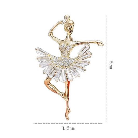 Gold Ballerina Brooch with Crystal Dress