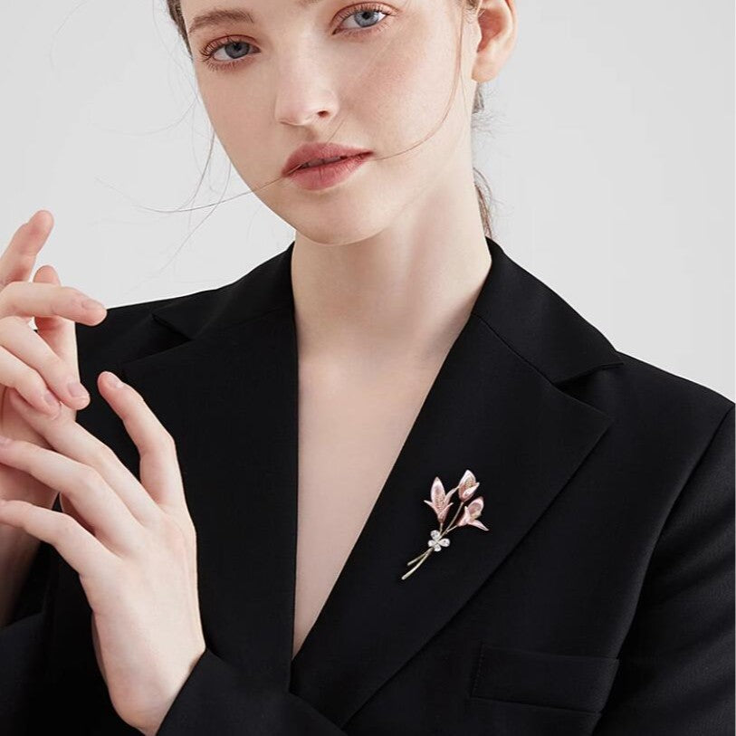 Pink and gold lily flower pin for women