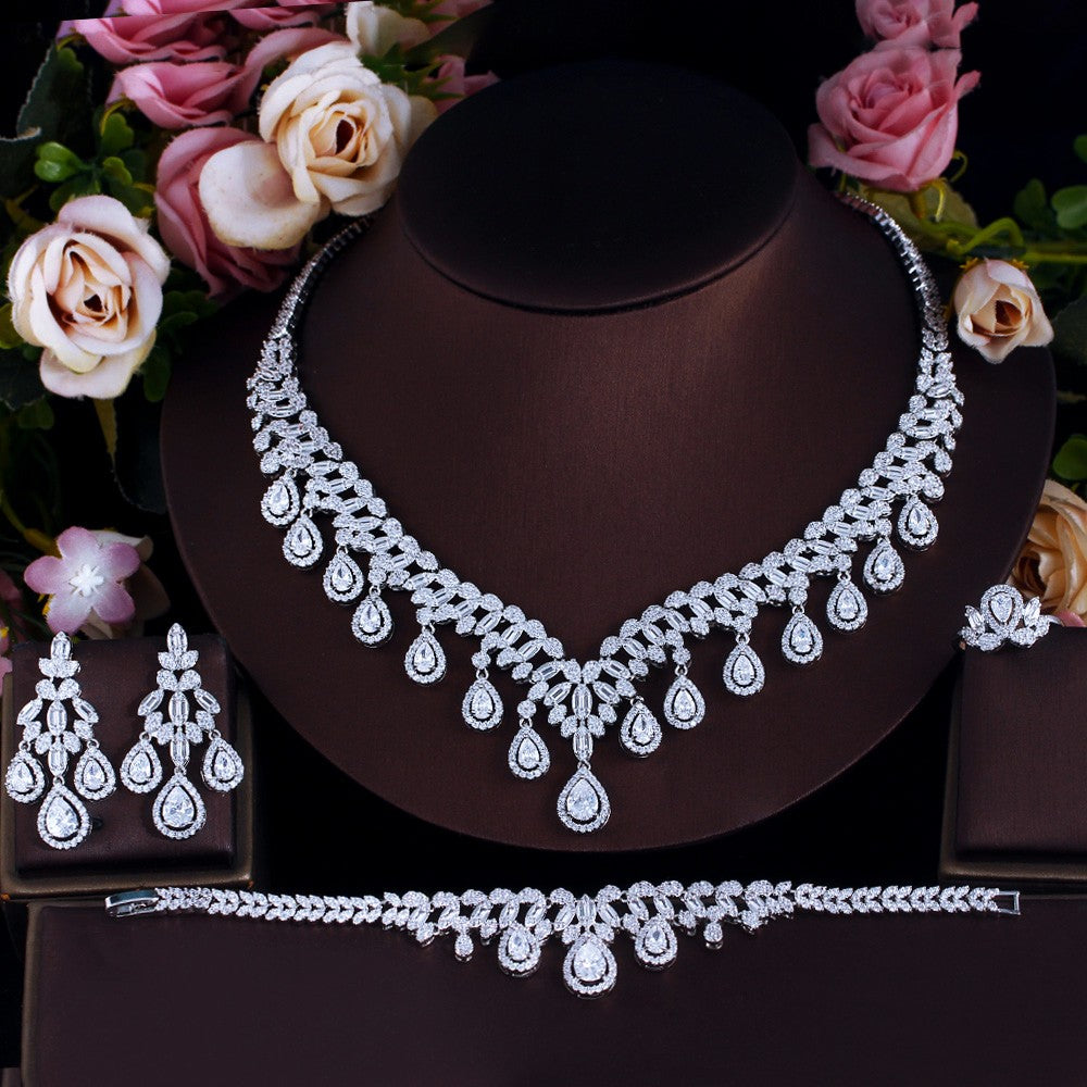 Luxury Cubic Zirconia Bridal Jewelry Set with Bracelet & Ring
