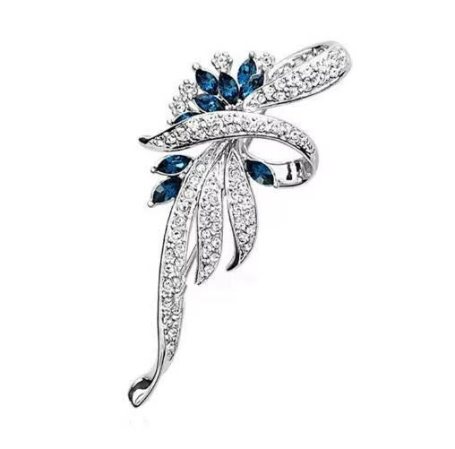 Silver floral brooch with champagne wine marquise stones and crystals