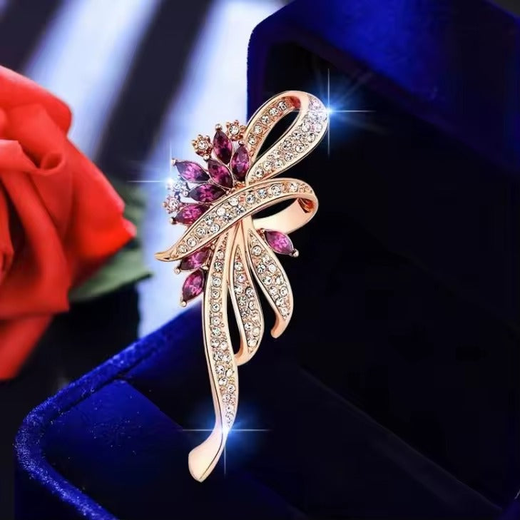 Statement brooch with champagne marquise rhinestones and crystal detailing