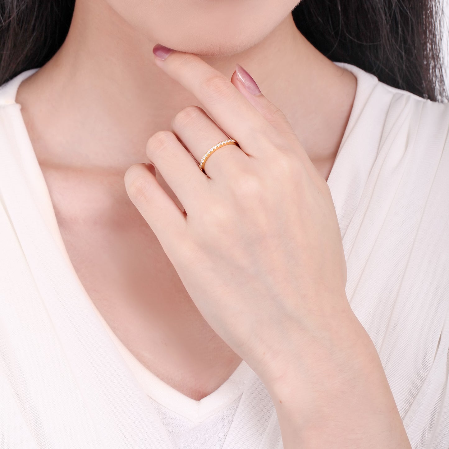 Lunara Luxe 925 Sterling Silver Wedding Band with Round Brilliant Cut Zircon – Available in Gold or Rhodium Plating