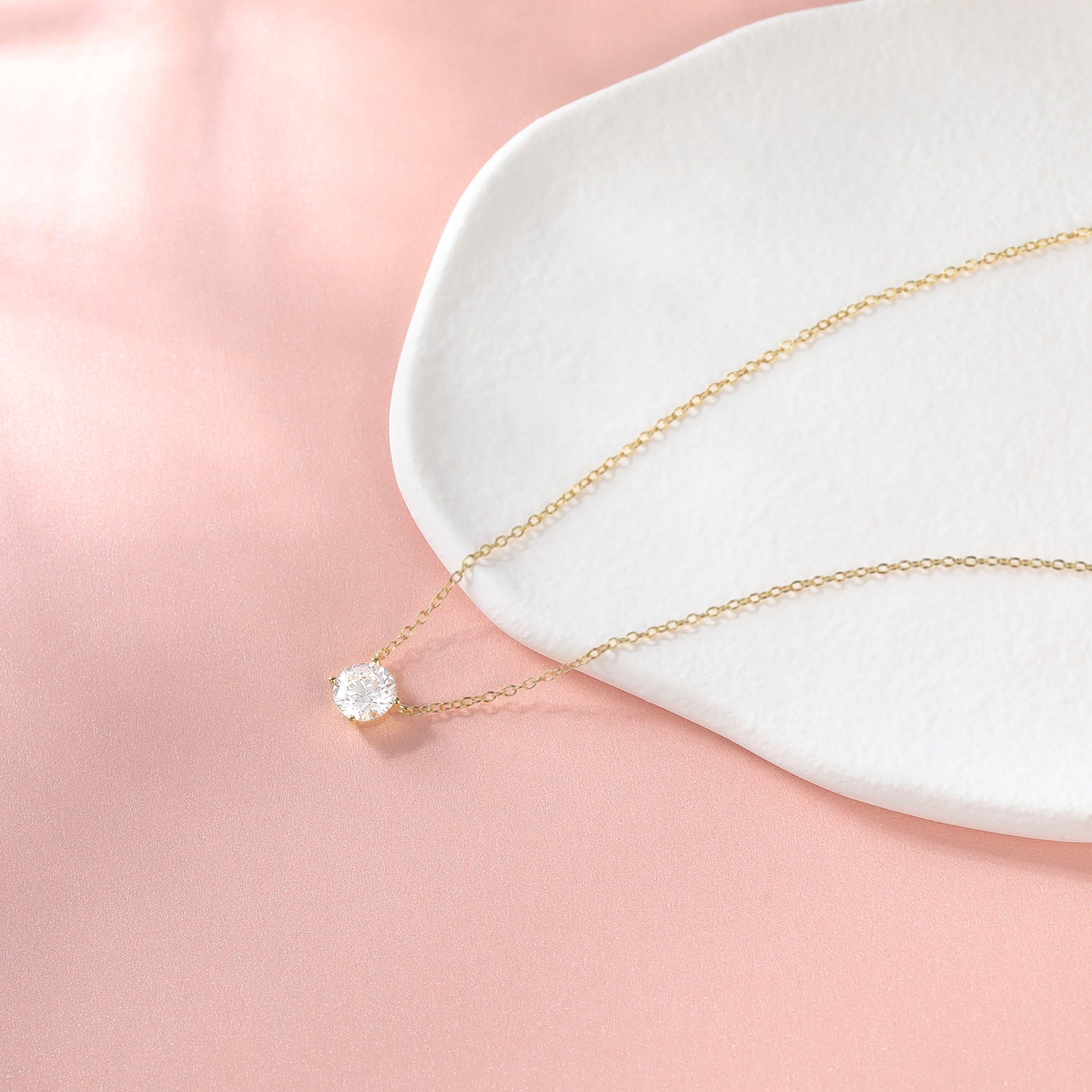 Lunara Luxe 925 Sterling Silver Pendant Necklace with Round Brilliant Cut – Available in Gold or Silver Finish