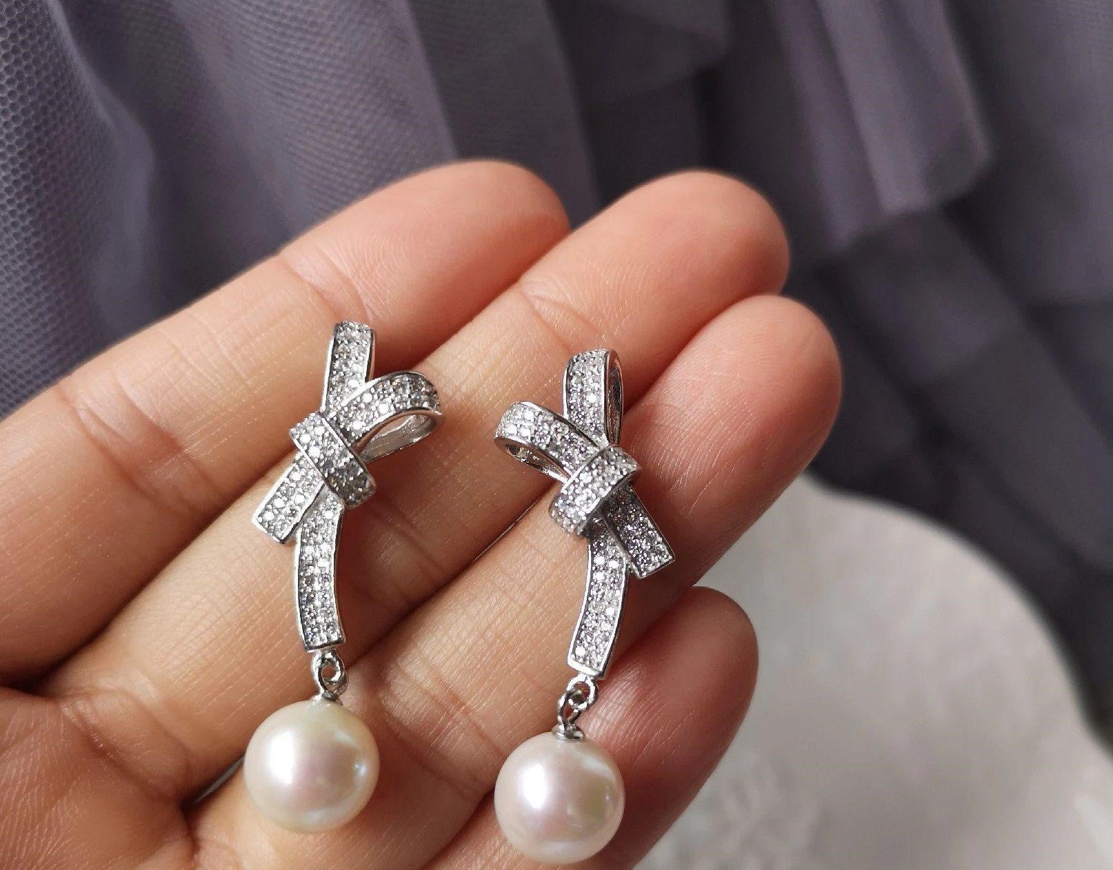 6mm freshwater pearl earrings with cubic zirconia