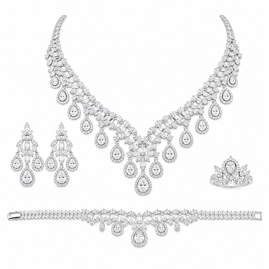 Luxury Cubic Zirconia Bridal Jewelry Set with Bracelet & Ring